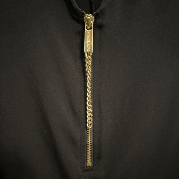 Michael Kors Butterfly Sleeve Black Top with Gold Zipper, Size L - Picture 4 of 8